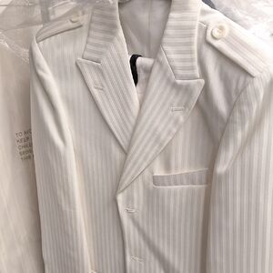 Elegant White Striped Boys Suit